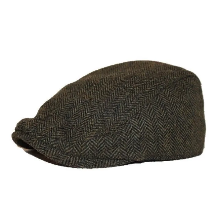 The Original Boston Scally Cap - Dark Olive Green Herringbone sold by Boston Scally