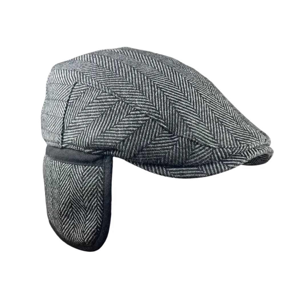 The Flap Cap Boston Scally Cap - Grey Herringbone sold by Boston Scally