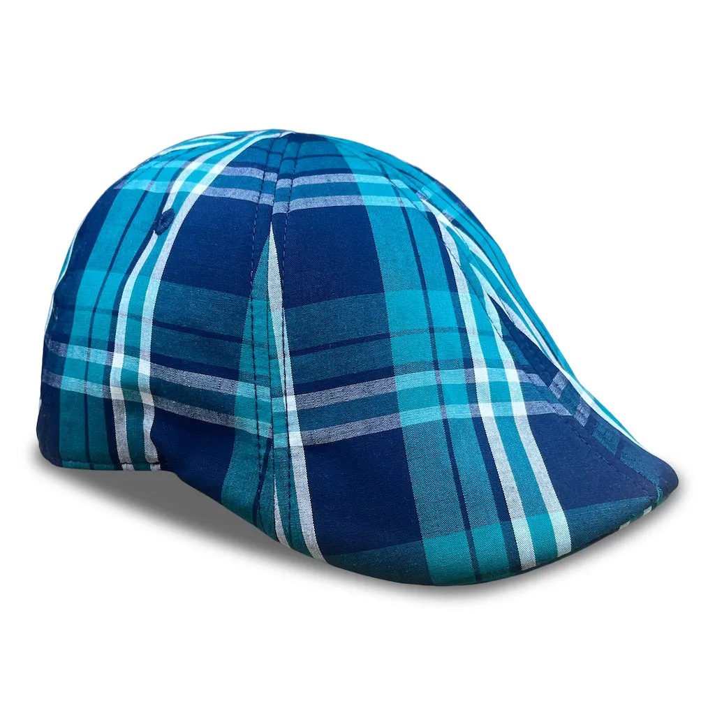 The Sweetwater Plaid Trainer Boston Scally Cap - Tealwater sold by Boston Scally