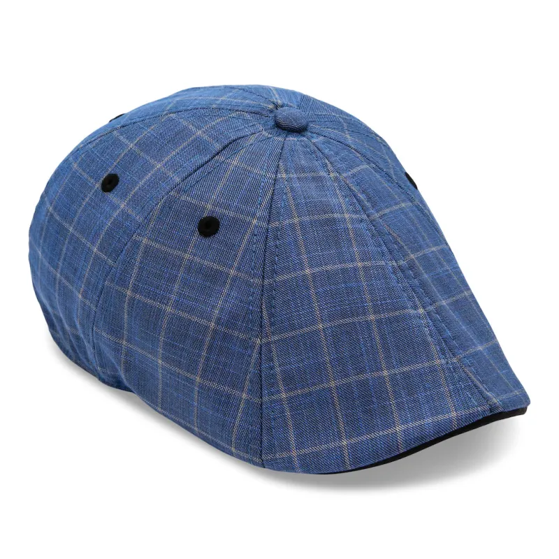 The 8-Panel Plaid Trainer Boston Scally Cap - Steel Blue Plaid sold by Boston Scally