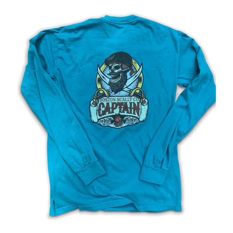 Boston Scally The Captain Long Sleeve Pocket Tee T-Shirt - Topaz Blue sold by Boston Scally
