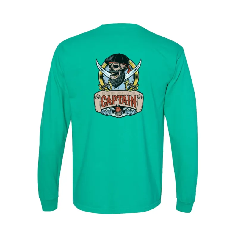 Boston Scally The Captain Long Sleeve Pocket Tee T-Shirt - Island Green sold by Boston Scally