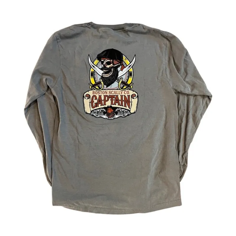 Boston Scally The Captain Long Sleeve Pocket Tee T-Shirt - Driftwood sold by Boston Scally