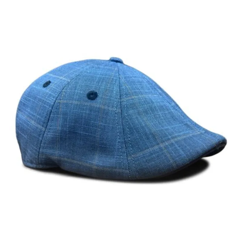 The 8-Panel Plaid Trainer Boston Scally Cap - Blue Plaid sold by Boston Scally