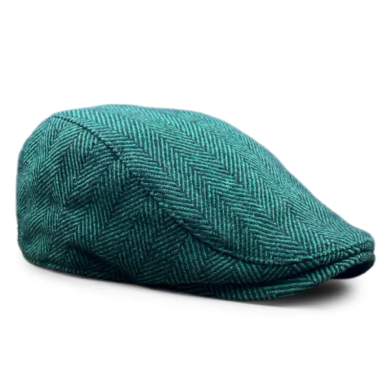 The Irish Boston Scally Cap - Green Herringbone sold by Boston Scally