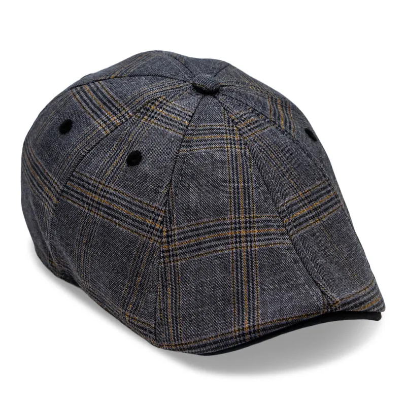 The 8-Panel Plaid Trainer Boston Scally Cap - Iron Grey Plaid sold by Boston Scally