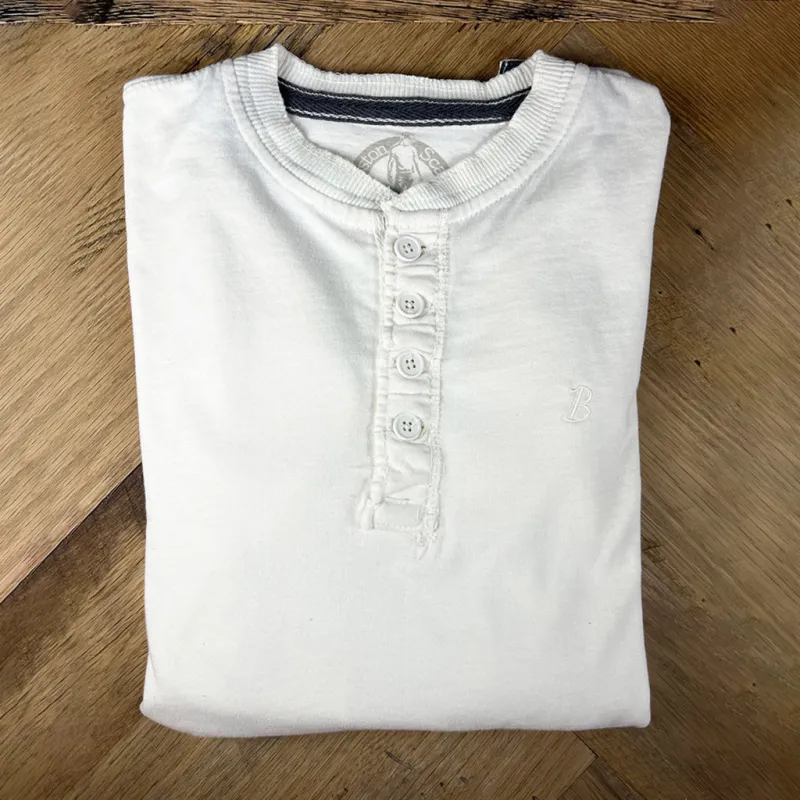Boston Scally The Long Sleeve Henley - Vintage White sold by Boston Scally