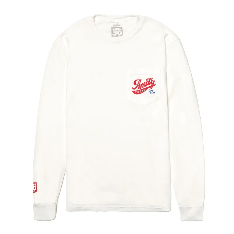 Boston Scally Jaws 50th Anniversary Long Sleeve Tee T-Shirt - White sold by Boston Scally