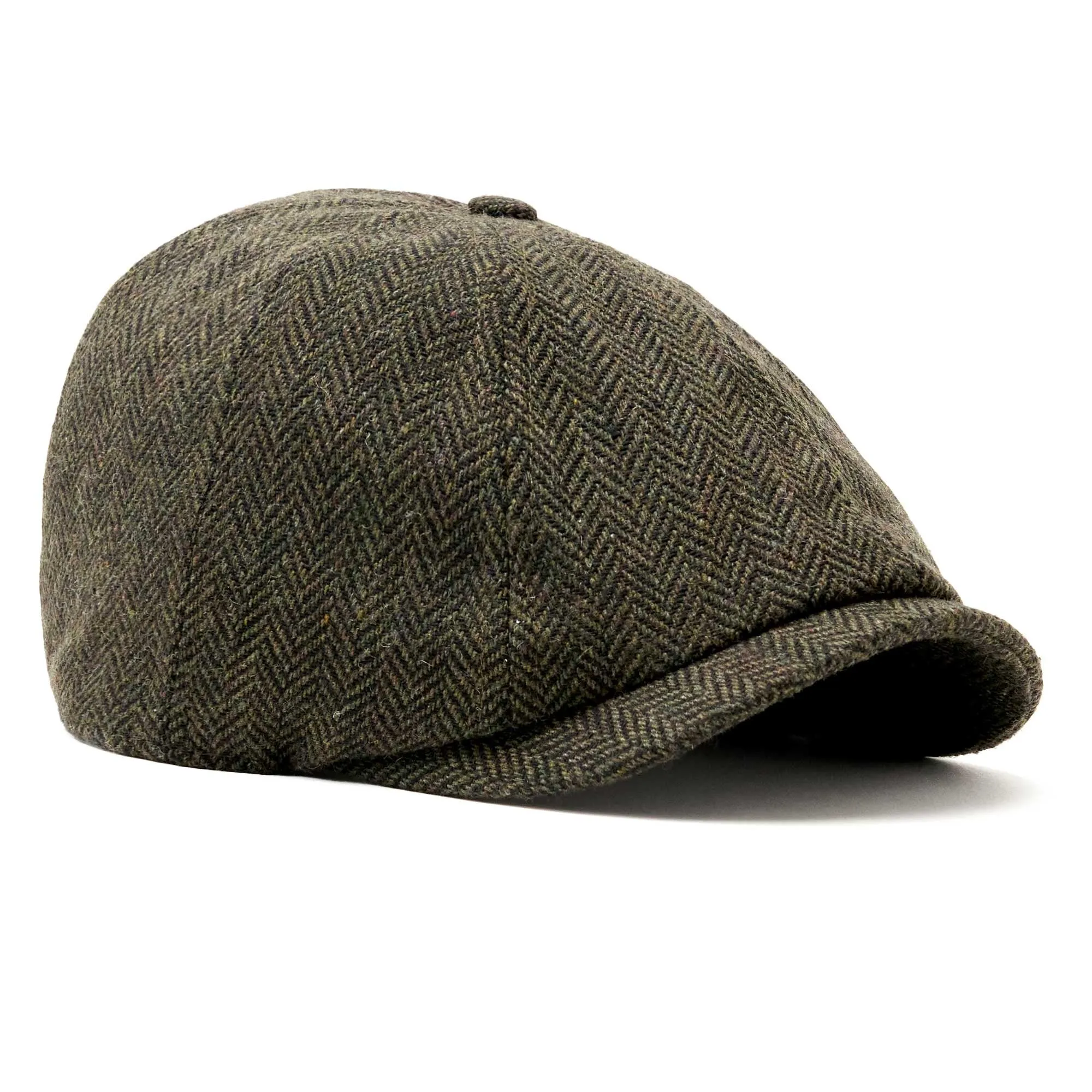 The Baker Boy Boston Scally Cap - Dark Olive Herringbone sold by Boston Scally