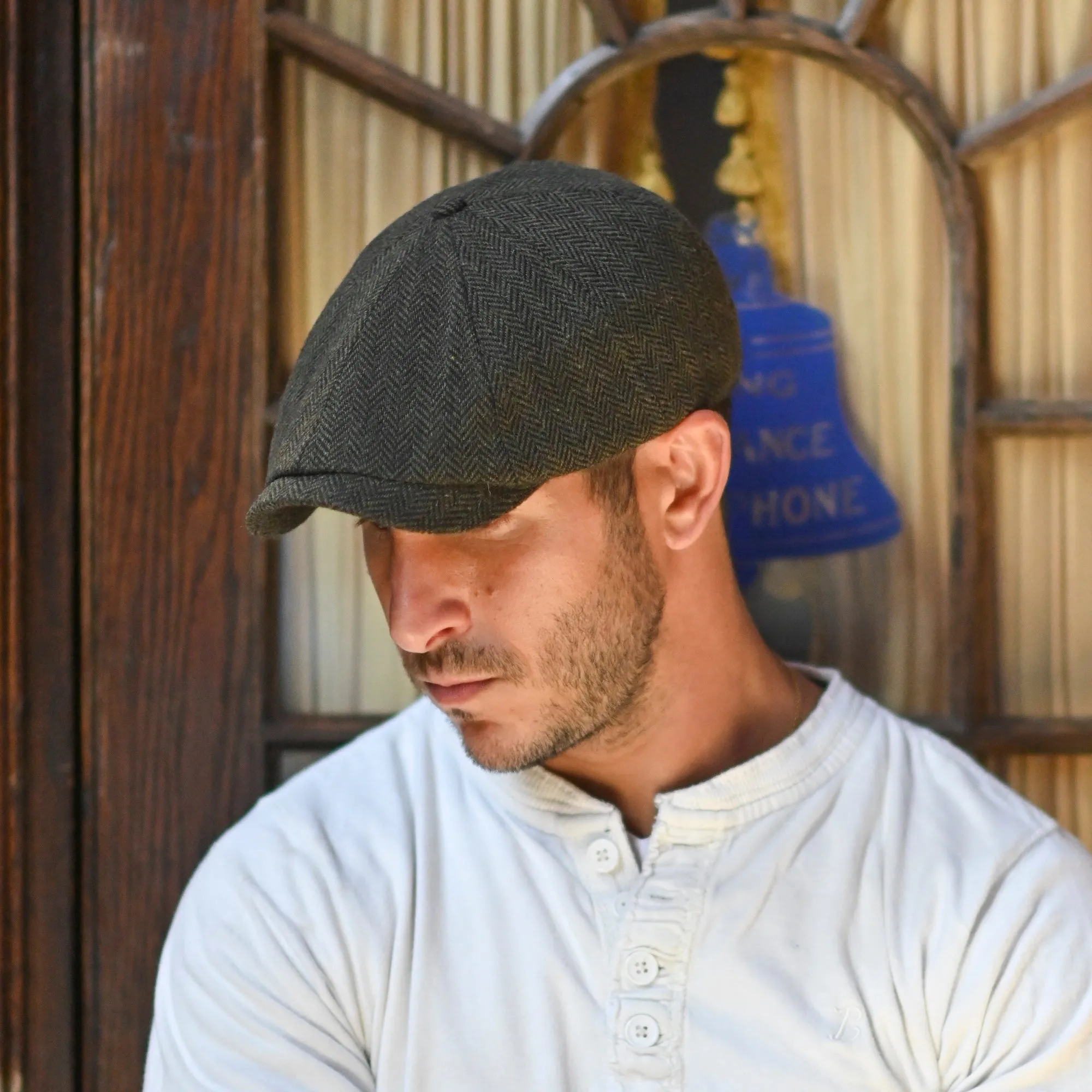 The Baker Boy Boston Scally Cap - Dark Olive Herringbone sold by Boston Scally product image thumbnail 2