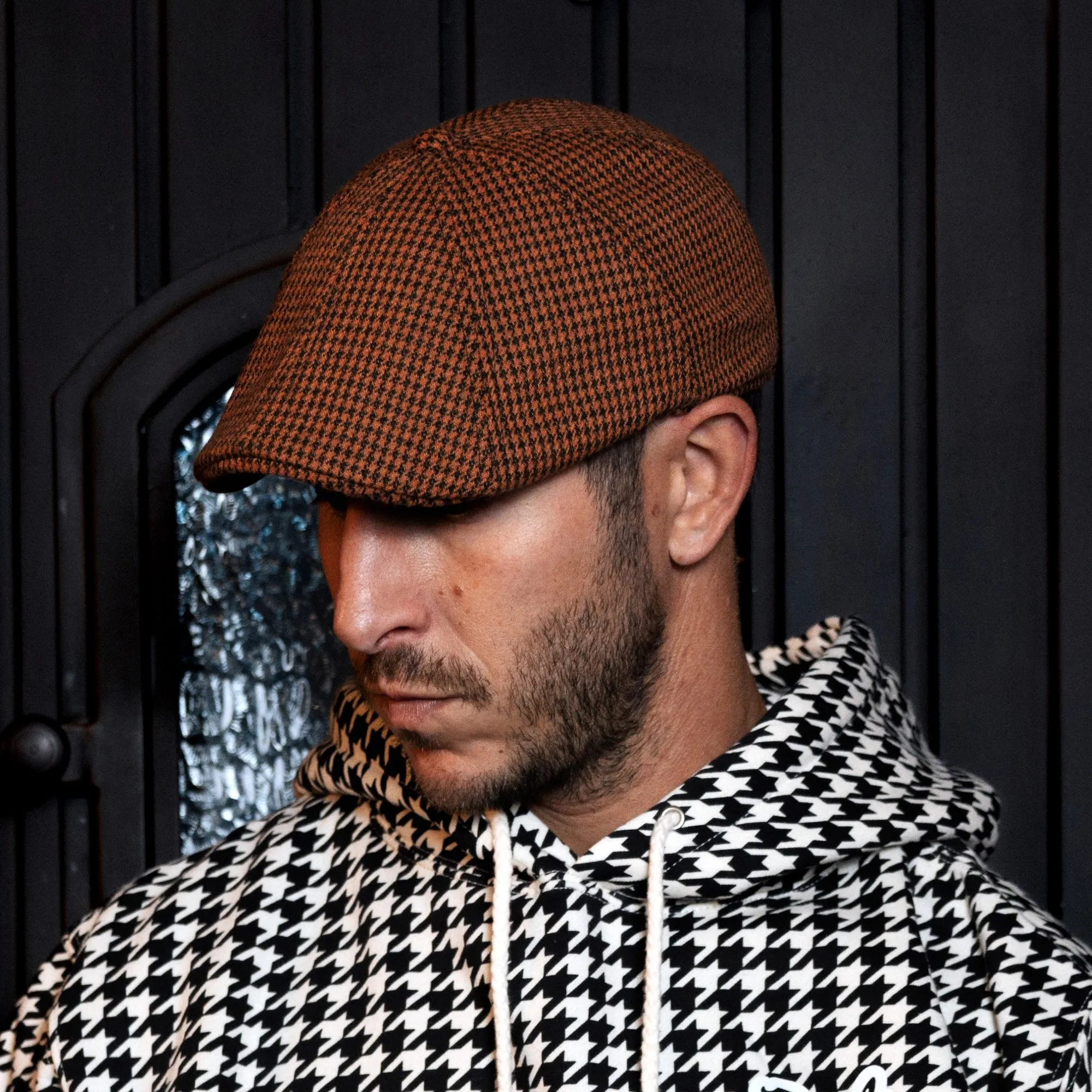 The Halloween Houndstooth Boston Scally Cap - Orange & Black sold by Boston Scally product image thumbnail 2