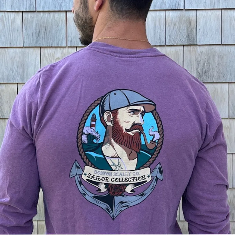 Boston Scally The Sailor Long Sleeve Pocket Tee T-Shirt - Plum sold by Boston Scally