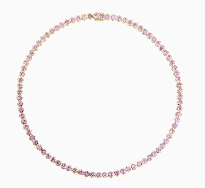 Pink Bezel Tennis Necklace sold by Mazin Jewels