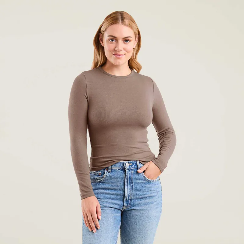 Slinky Rib Long Sleeve Shirt | Mocha sold by nuuds