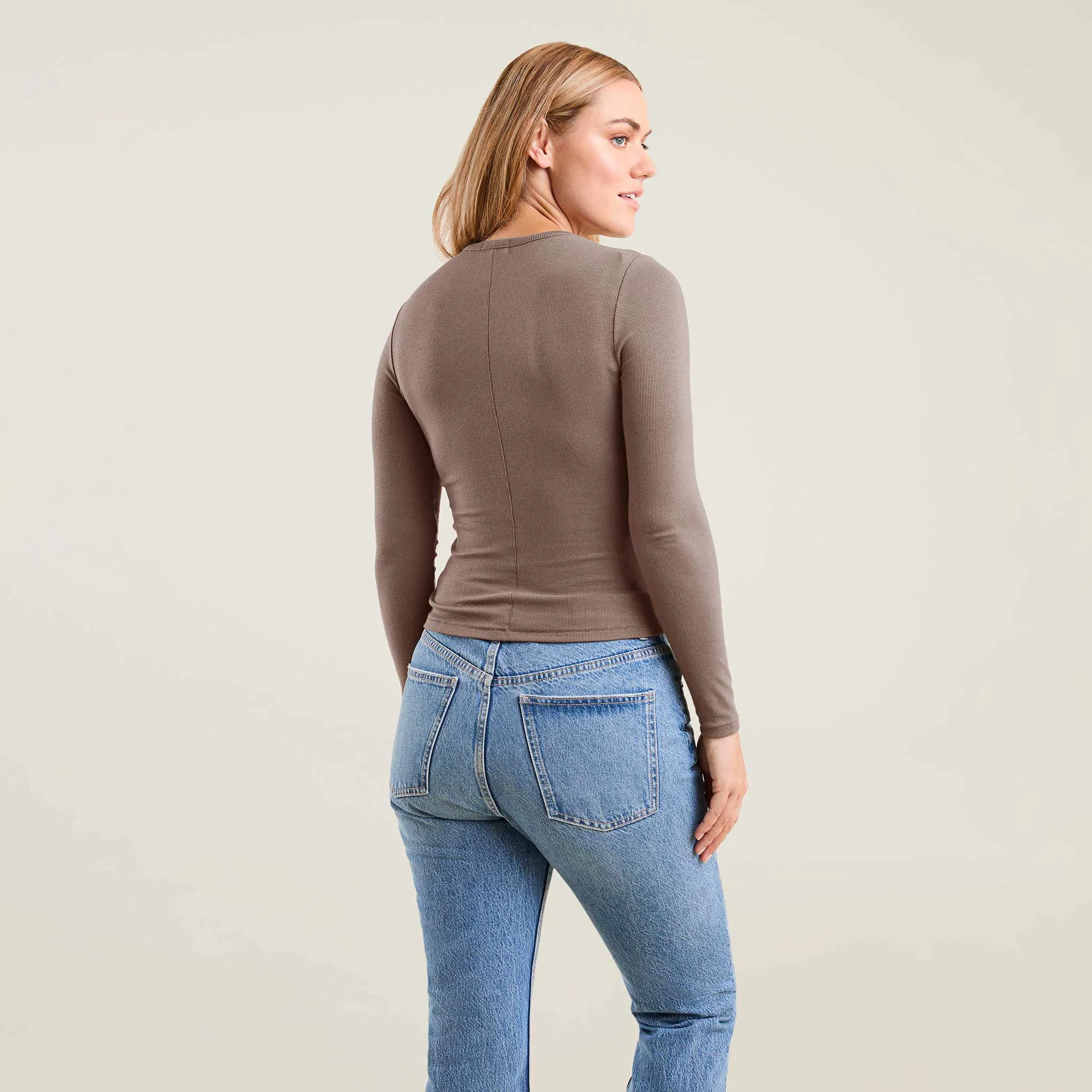 Slinky Rib Long Sleeve Shirt | Mocha sold by nuuds product image thumbnail 4