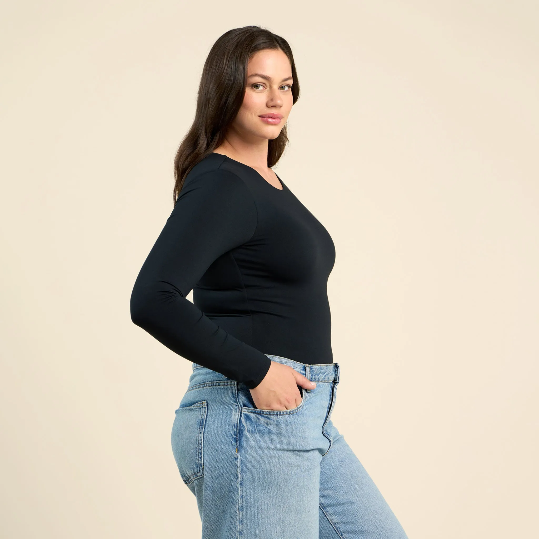 Long Sleeve Crewneck Bodysuit | Black sold by nuuds product image thumbnail 3