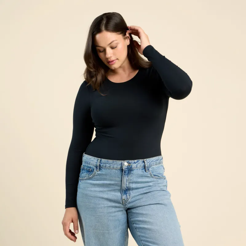 Long Sleeve Crewneck Bodysuit | Black sold by nuuds
