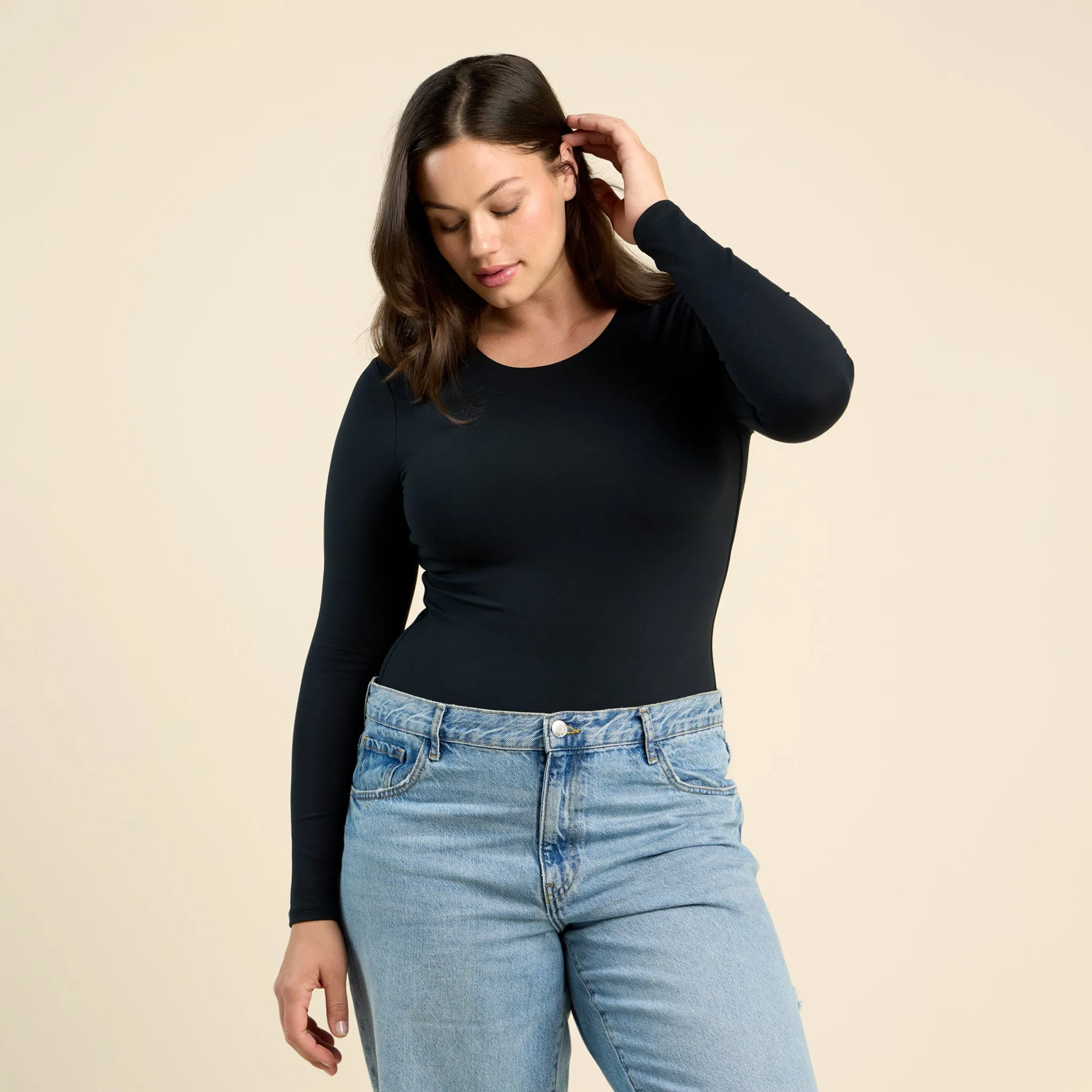 Long Sleeve Crewneck Bodysuit | Black sold by nuuds