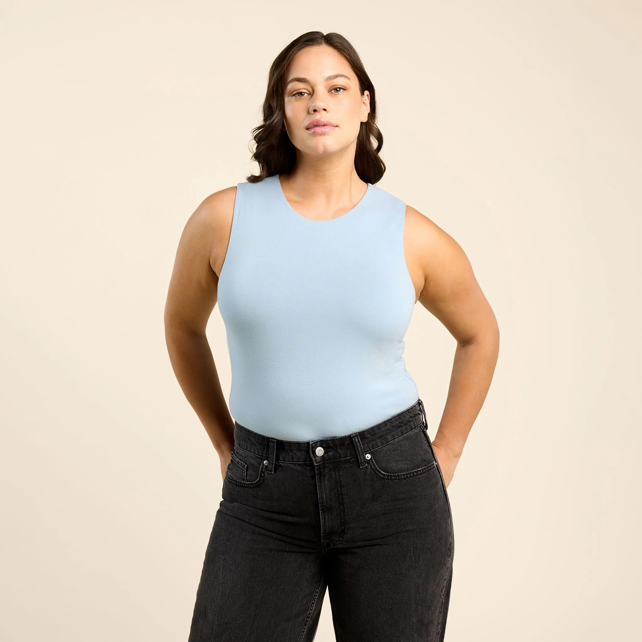 Cotton Stretch Classic Crewneck Tank Bodysuit | Mist sold by nuuds