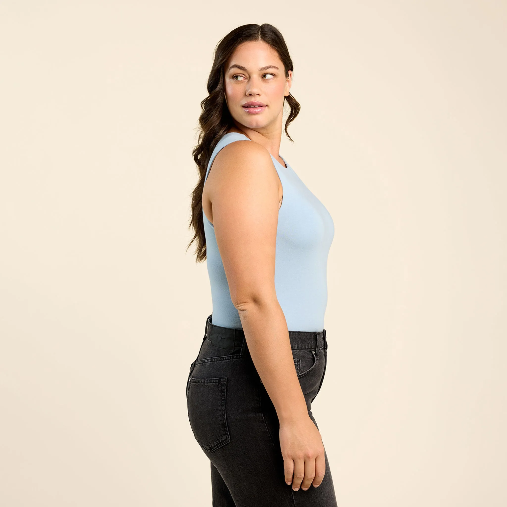 Cotton Stretch Classic Crewneck Tank Bodysuit | Mist sold by nuuds product image thumbnail 3