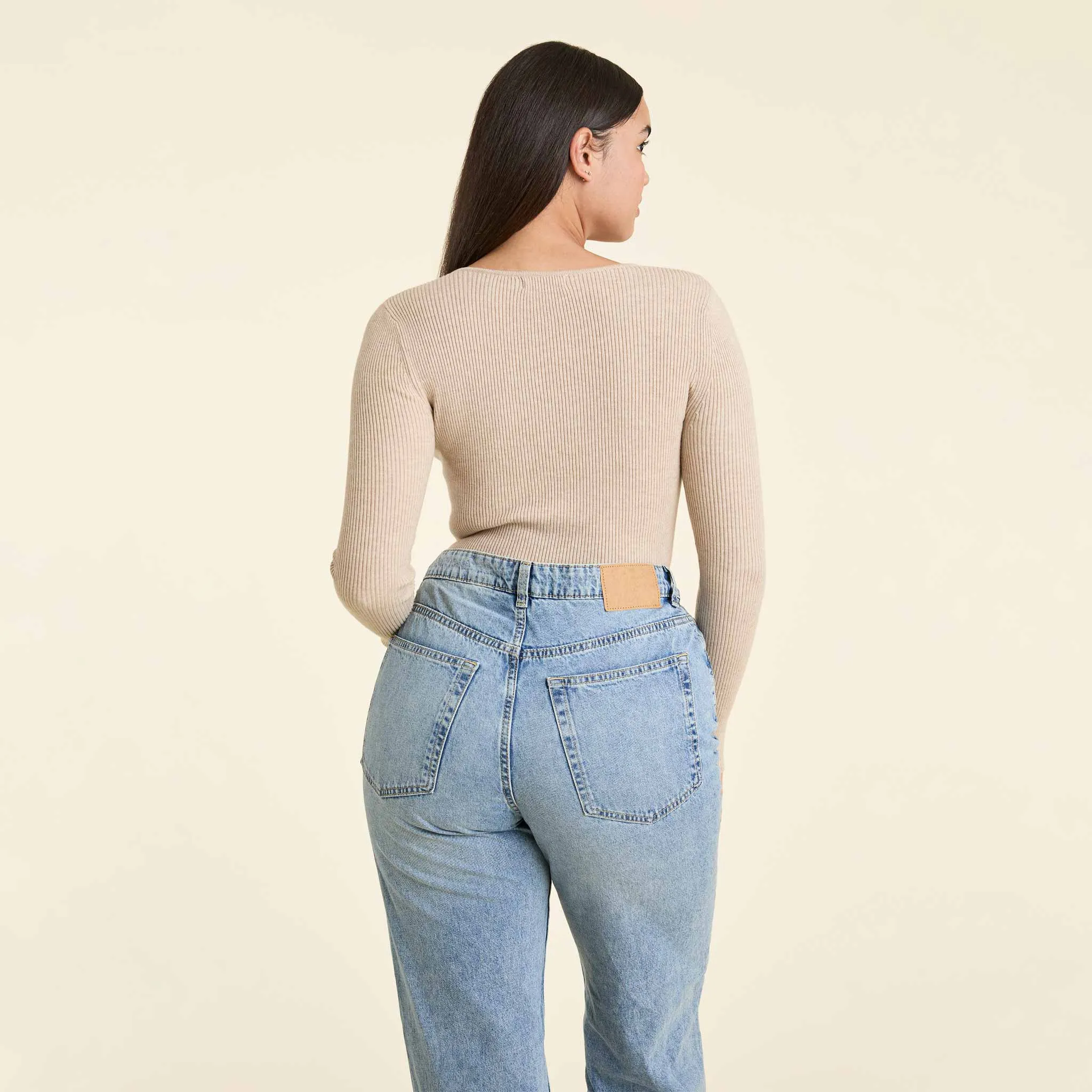 Crewneck Sweater Bodysuit | Heather Oat sold by nuuds product image thumbnail 4