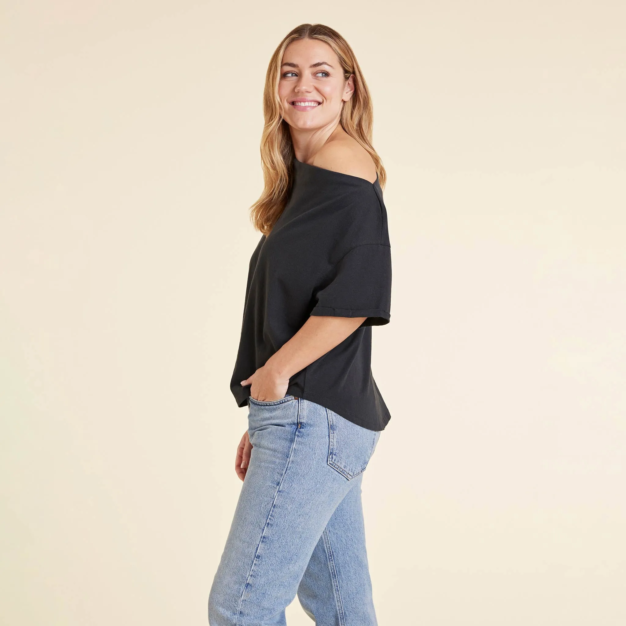 Vintage Cotton Off The Shoulder T-Shirt | Black sold by nuuds product image thumbnail 3