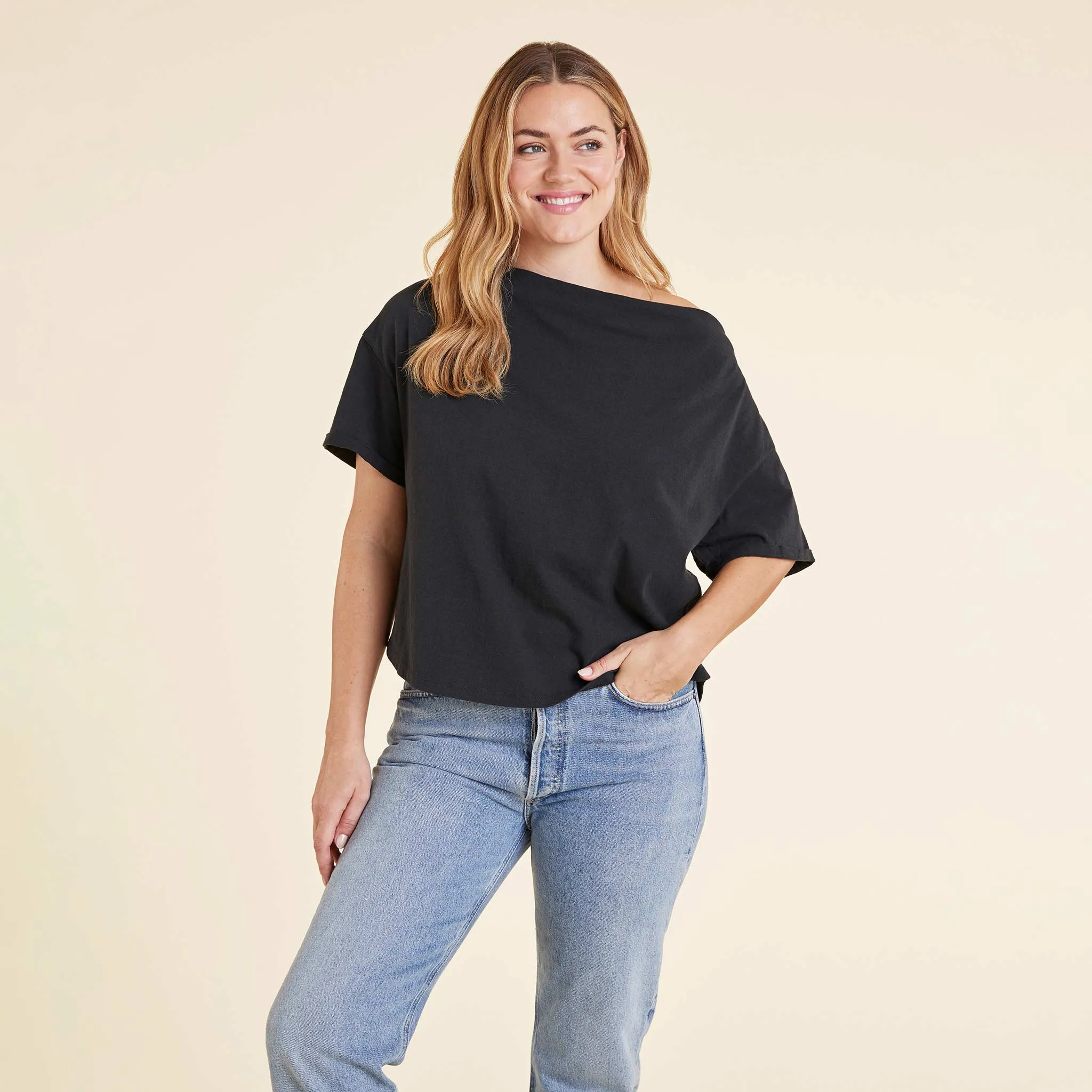 Vintage Cotton Off The Shoulder T-Shirt | Black sold by nuuds