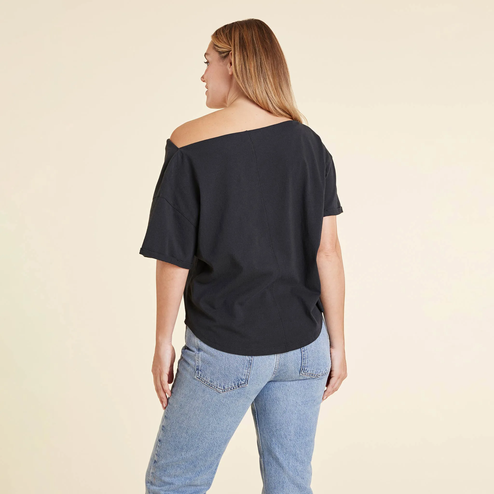 Vintage Cotton Off The Shoulder T-Shirt | Black sold by nuuds product image thumbnail 4