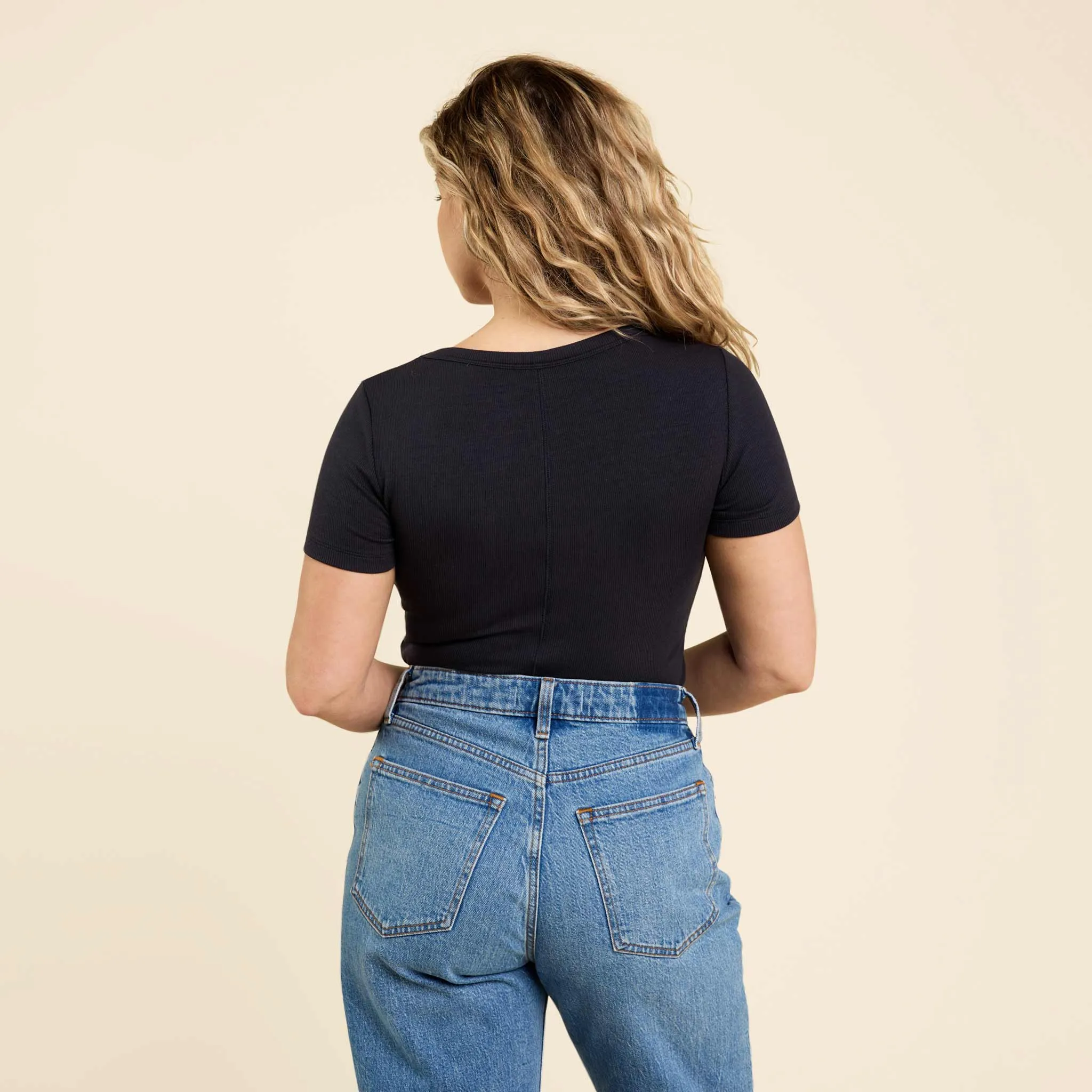 Slinky Rib Short Sleeve Bodysuit | Black sold by nuuds product image thumbnail 4