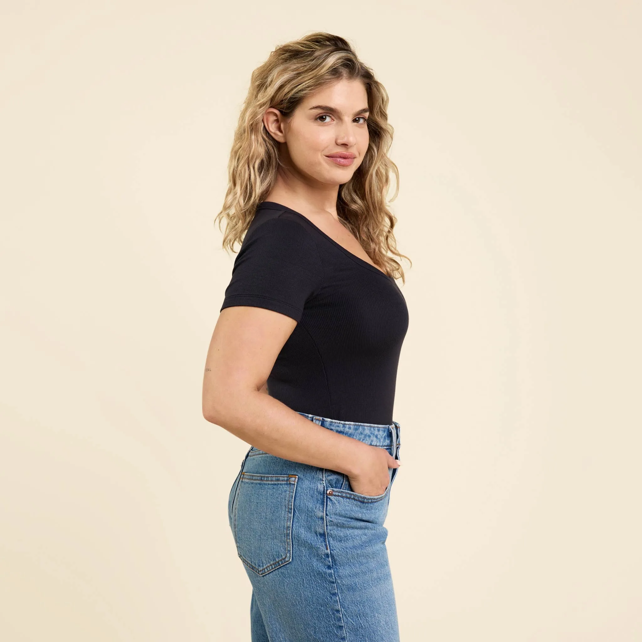 Slinky Rib Short Sleeve Bodysuit | Black sold by nuuds product image thumbnail 3