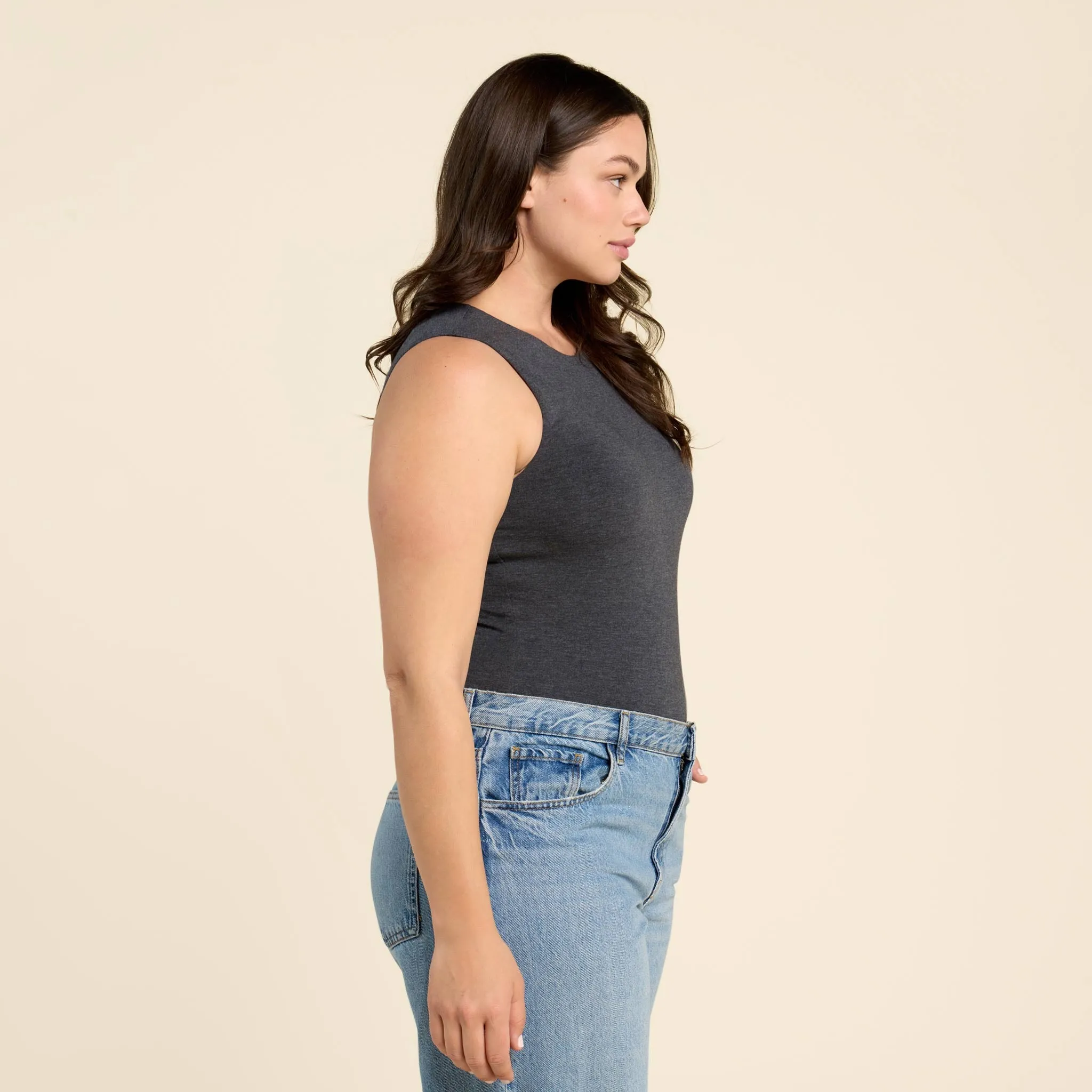 Cotton Stretch Classic Crewneck Tank Bodysuit | Heather Charcoal sold by nuuds product image thumbnail 3