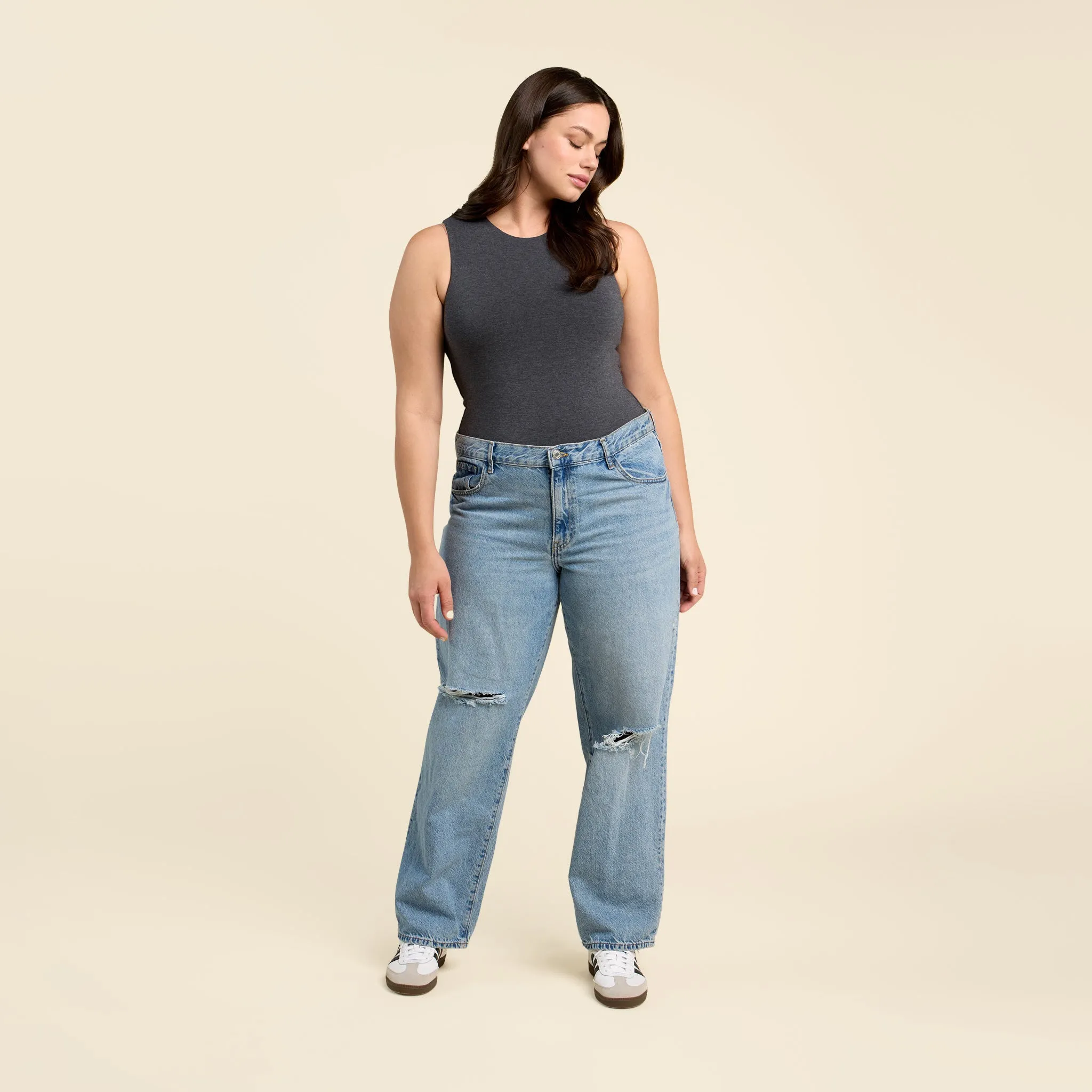 Cotton Stretch Classic Crewneck Tank Bodysuit | Heather Charcoal sold by nuuds product image thumbnail 2