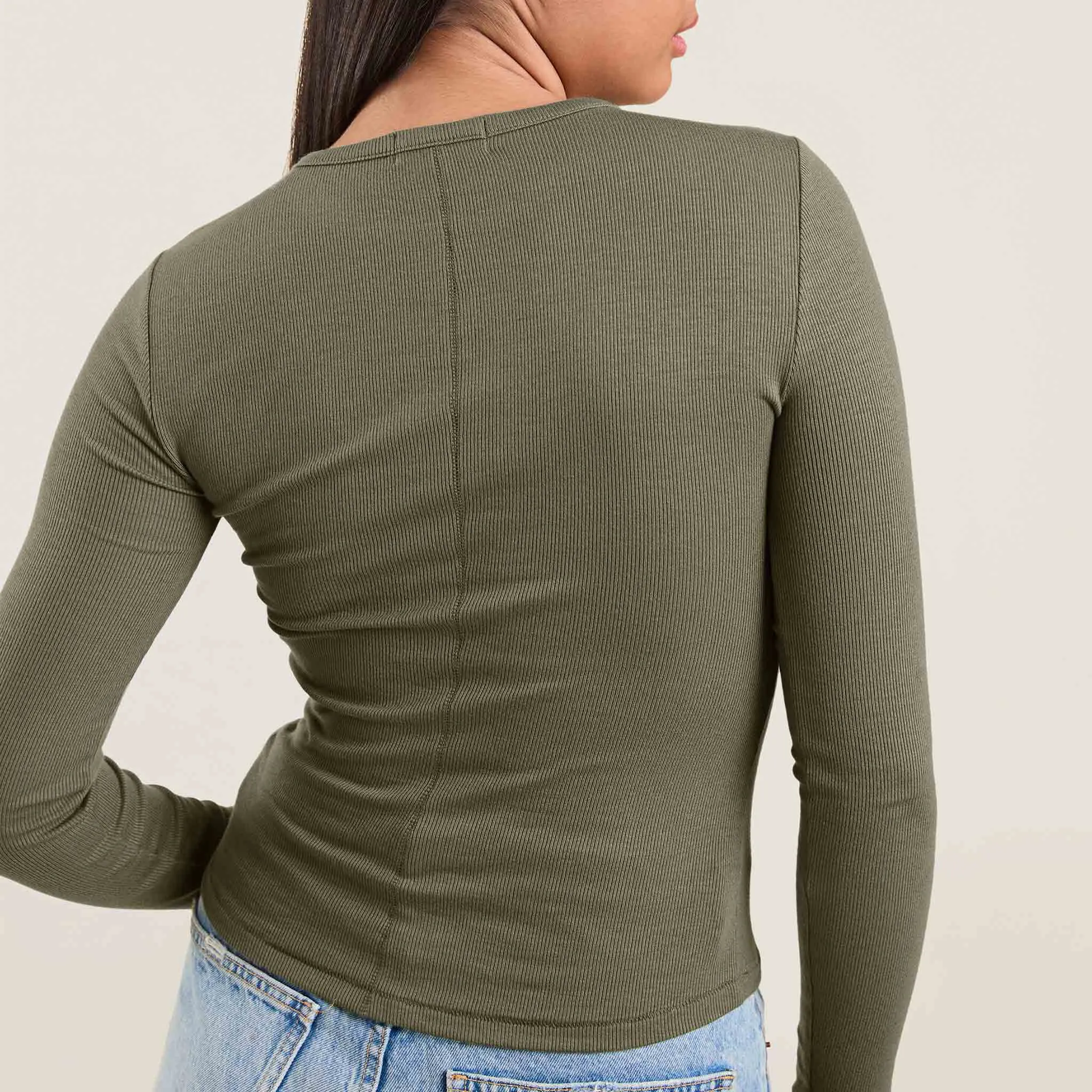 Slinky Rib Long Sleeve Shirt | Olive sold by nuuds product image thumbnail 5