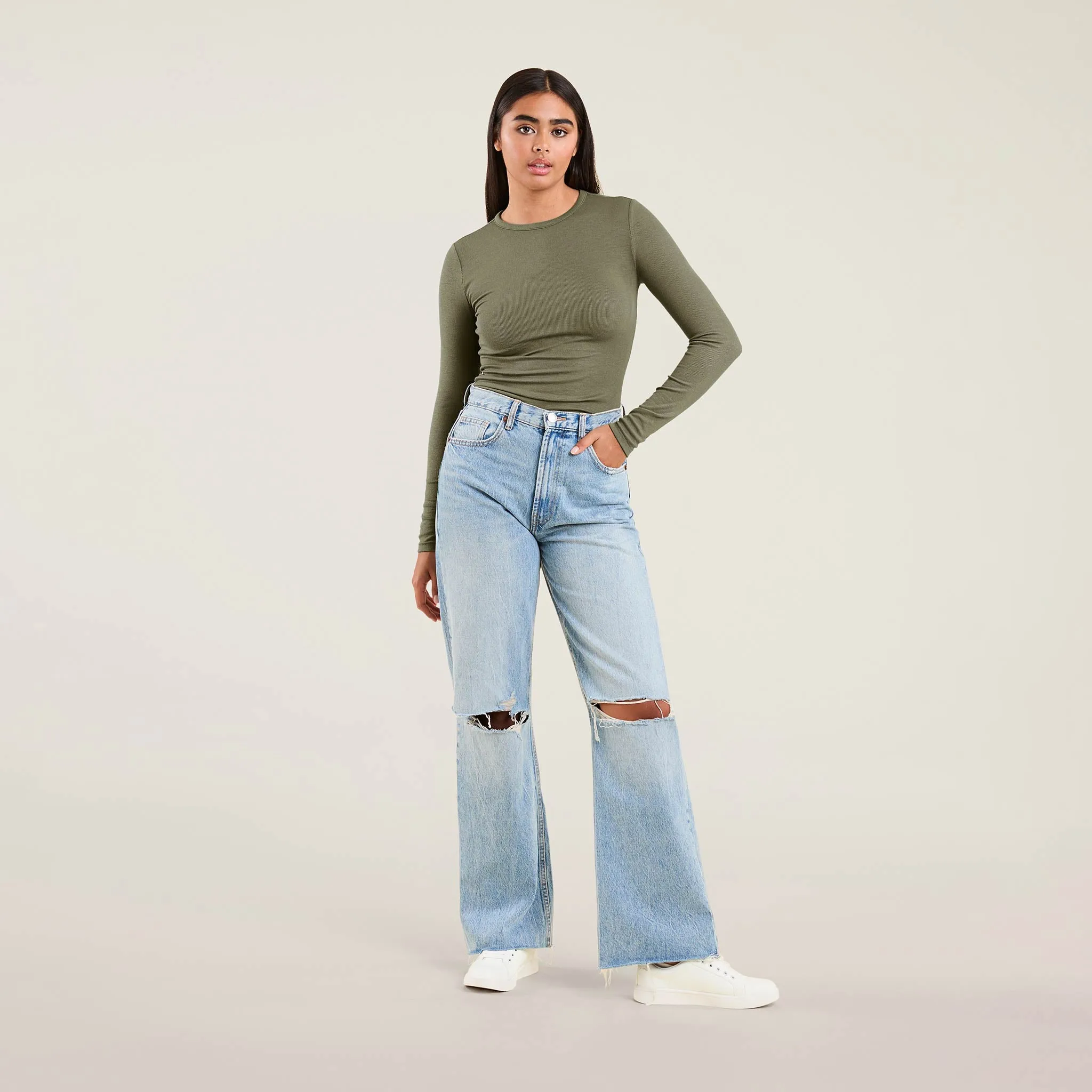 Slinky Rib Long Sleeve Shirt | Olive sold by nuuds product image thumbnail 2