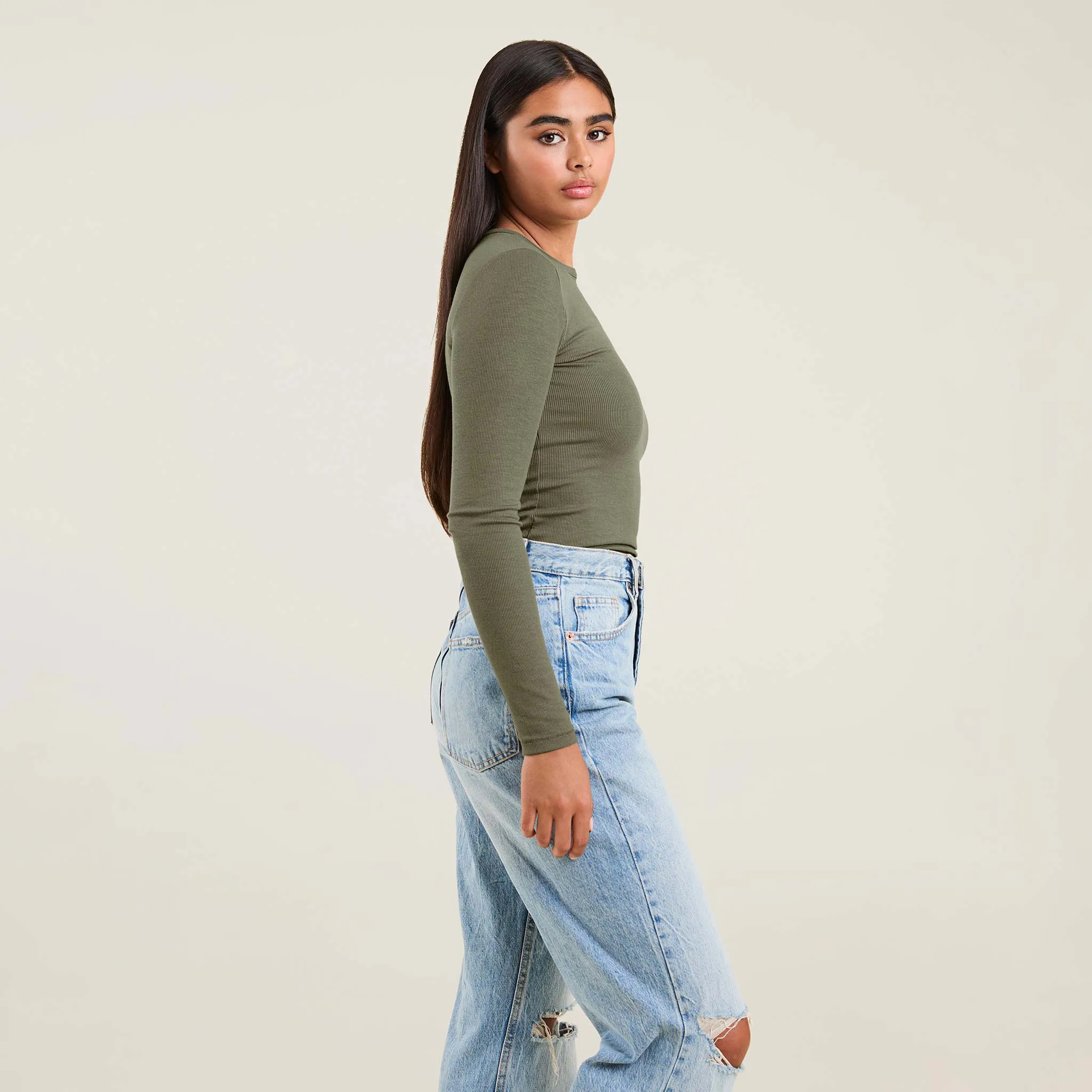 Slinky Rib Long Sleeve Shirt | Olive sold by nuuds product image thumbnail 3