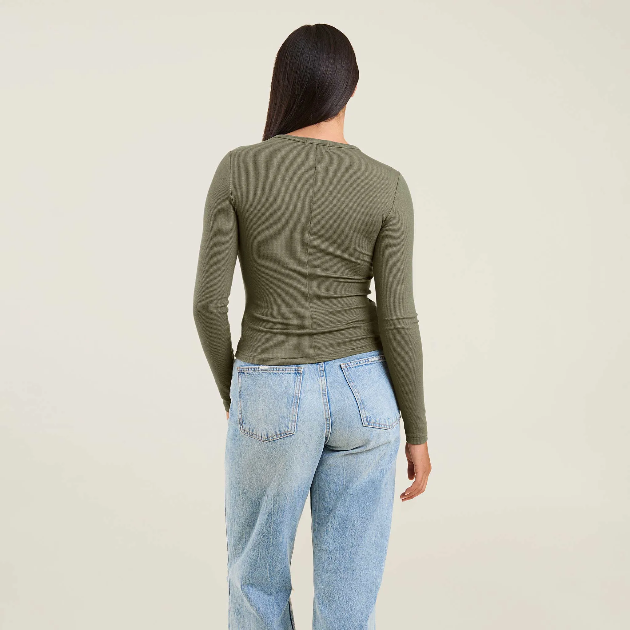 Slinky Rib Long Sleeve Shirt | Olive sold by nuuds product image thumbnail 4