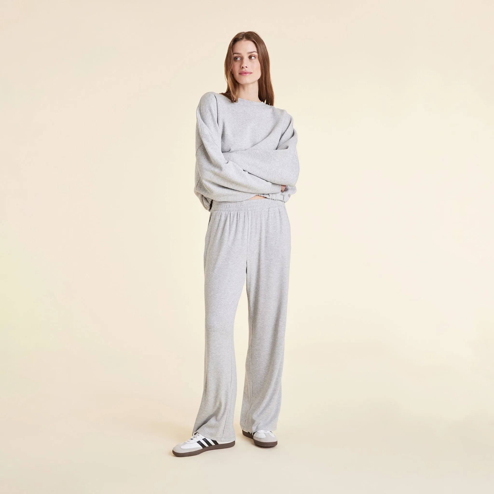 Slinky Rib Wide Leg Pant | Heather Grey sold by nuuds product image thumbnail 2