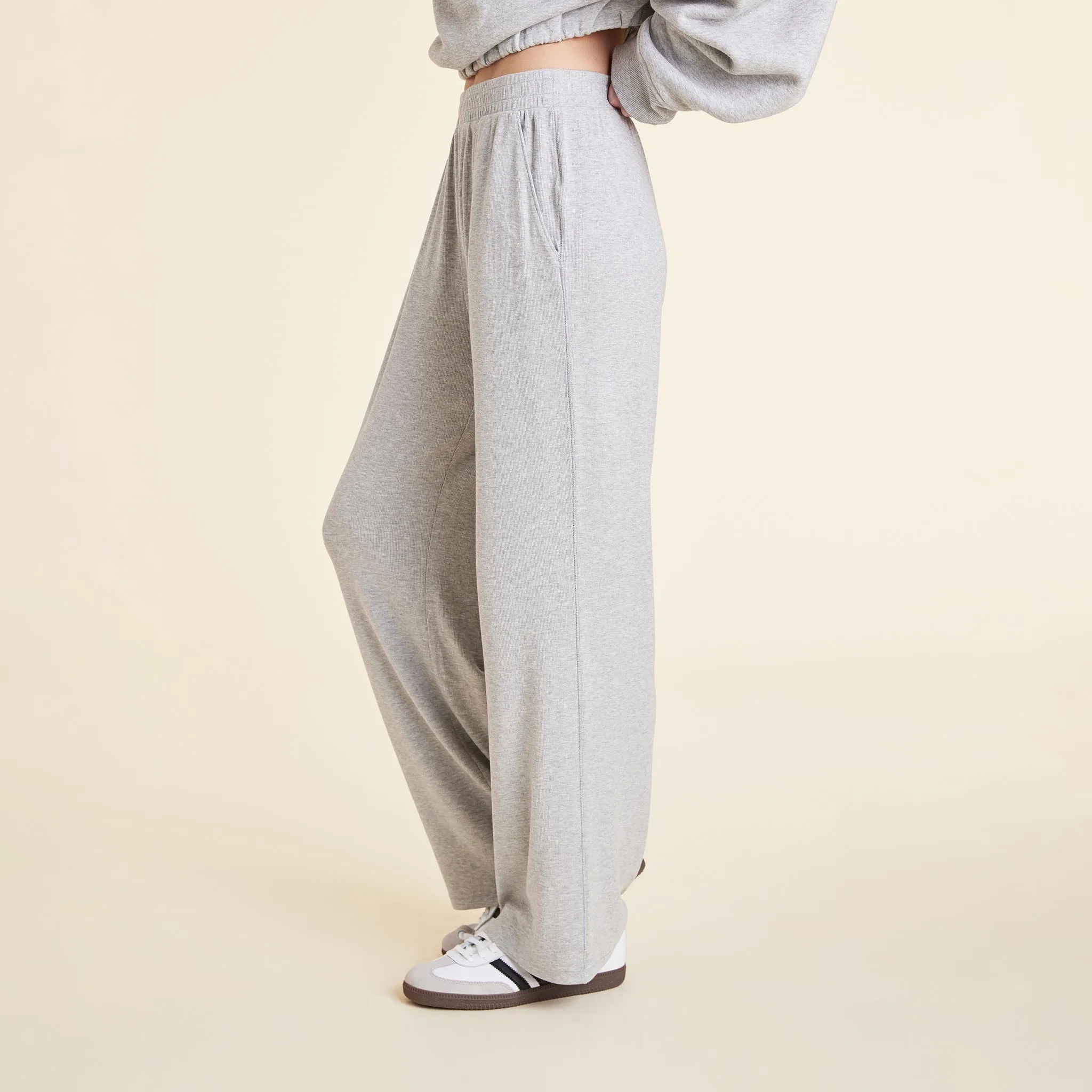 Slinky Rib Wide Leg Pant | Heather Grey sold by nuuds product image thumbnail 3