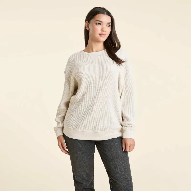 Waffle Crewneck Pullover | Heather Bone sold by nuuds