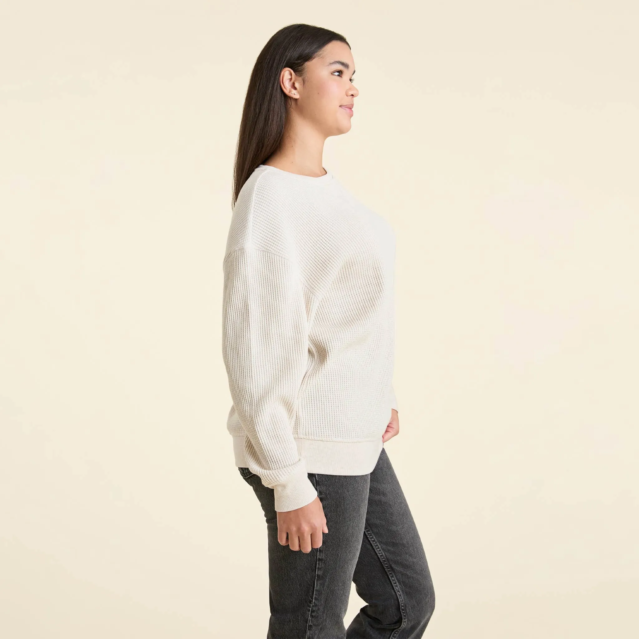 Waffle Crewneck Pullover | Heather Bone sold by nuuds product image thumbnail 3