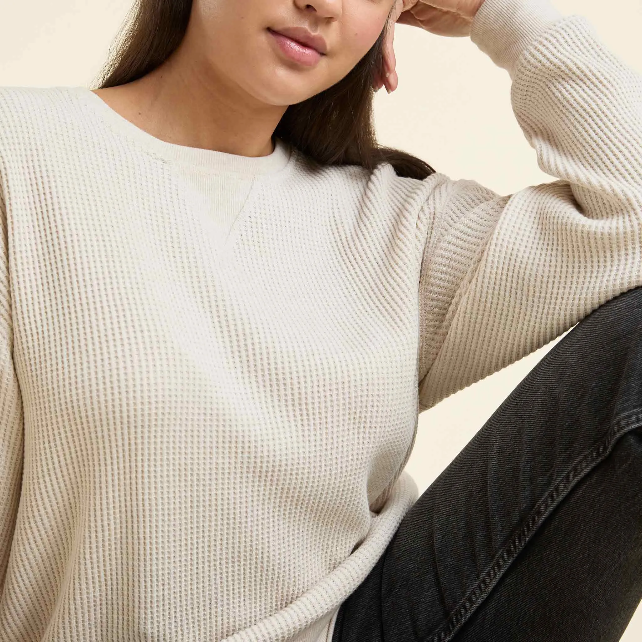 Waffle Crewneck Pullover | Heather Bone sold by nuuds product image thumbnail 5