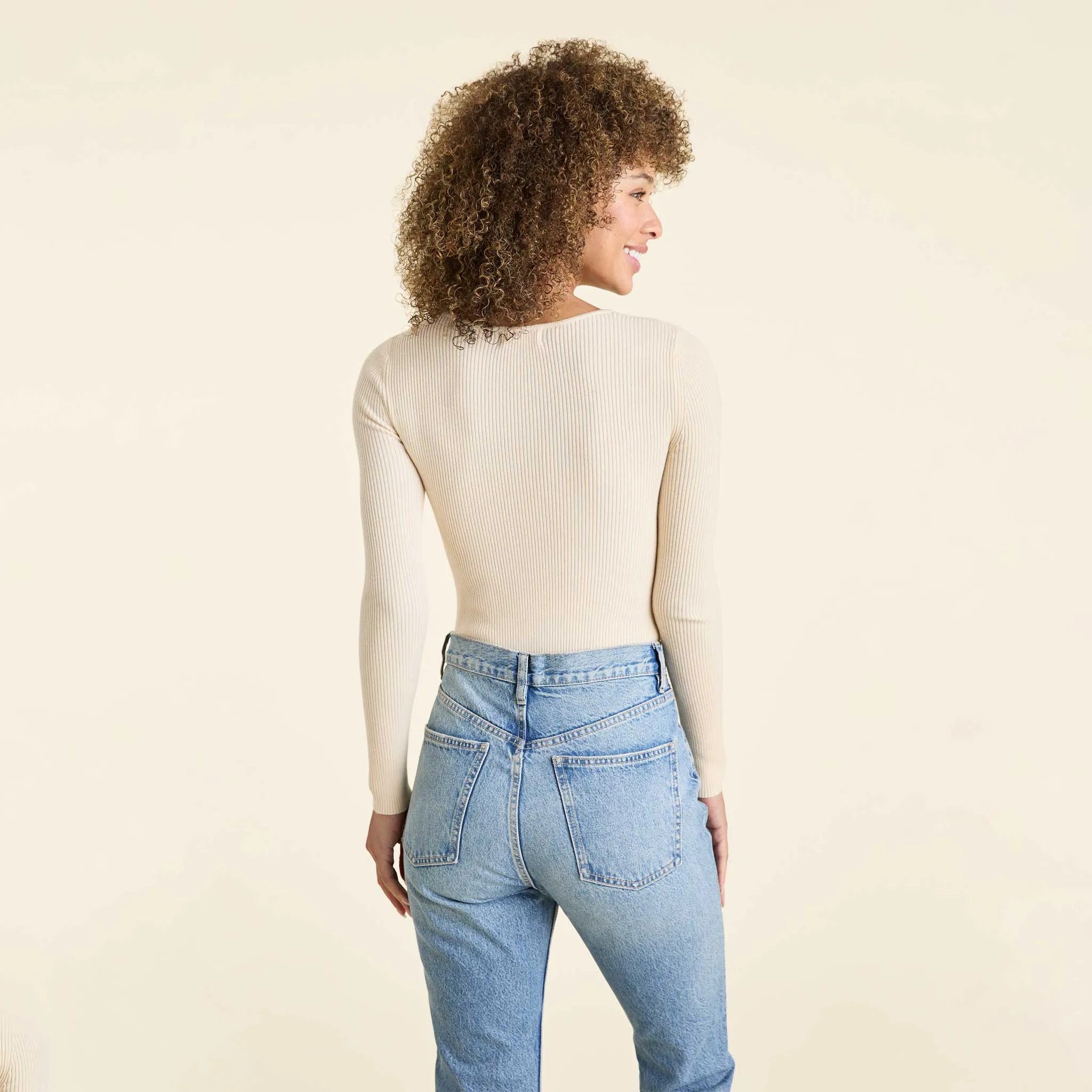 Crewneck Sweater Bodysuit | Bone sold by nuuds product image thumbnail 4