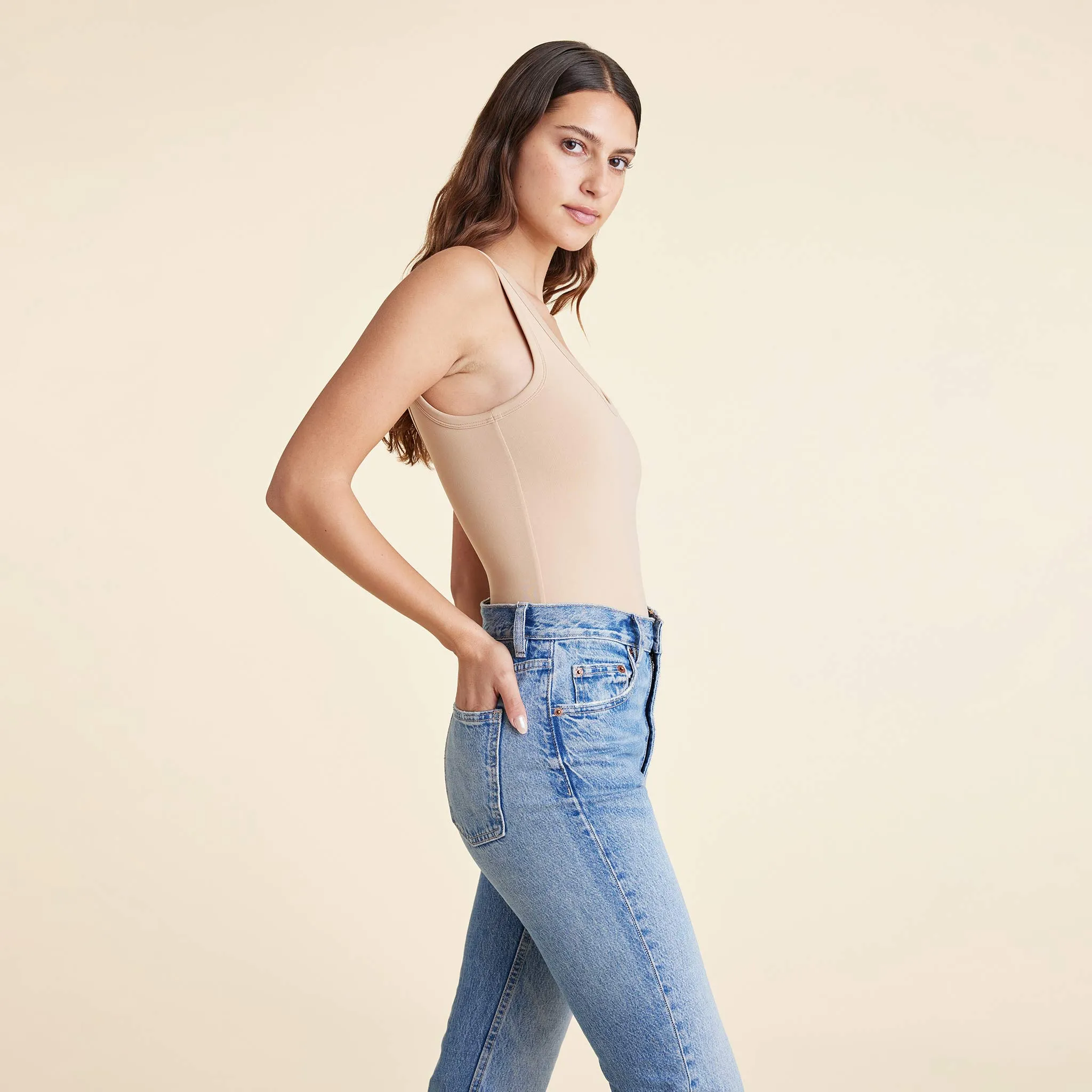 Seamless Scoop Tank Bodysuit | Oat sold by nuuds product image thumbnail 3