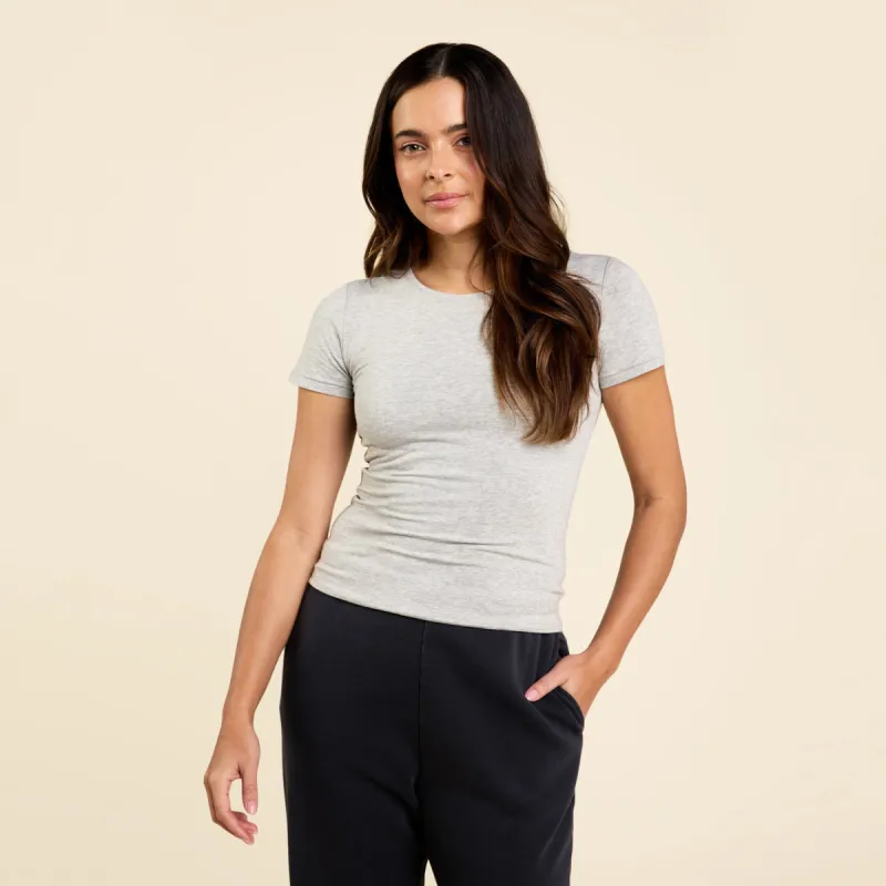 Cotton Stretch Classic Crewneck Tee | Heather Grey sold by nuuds