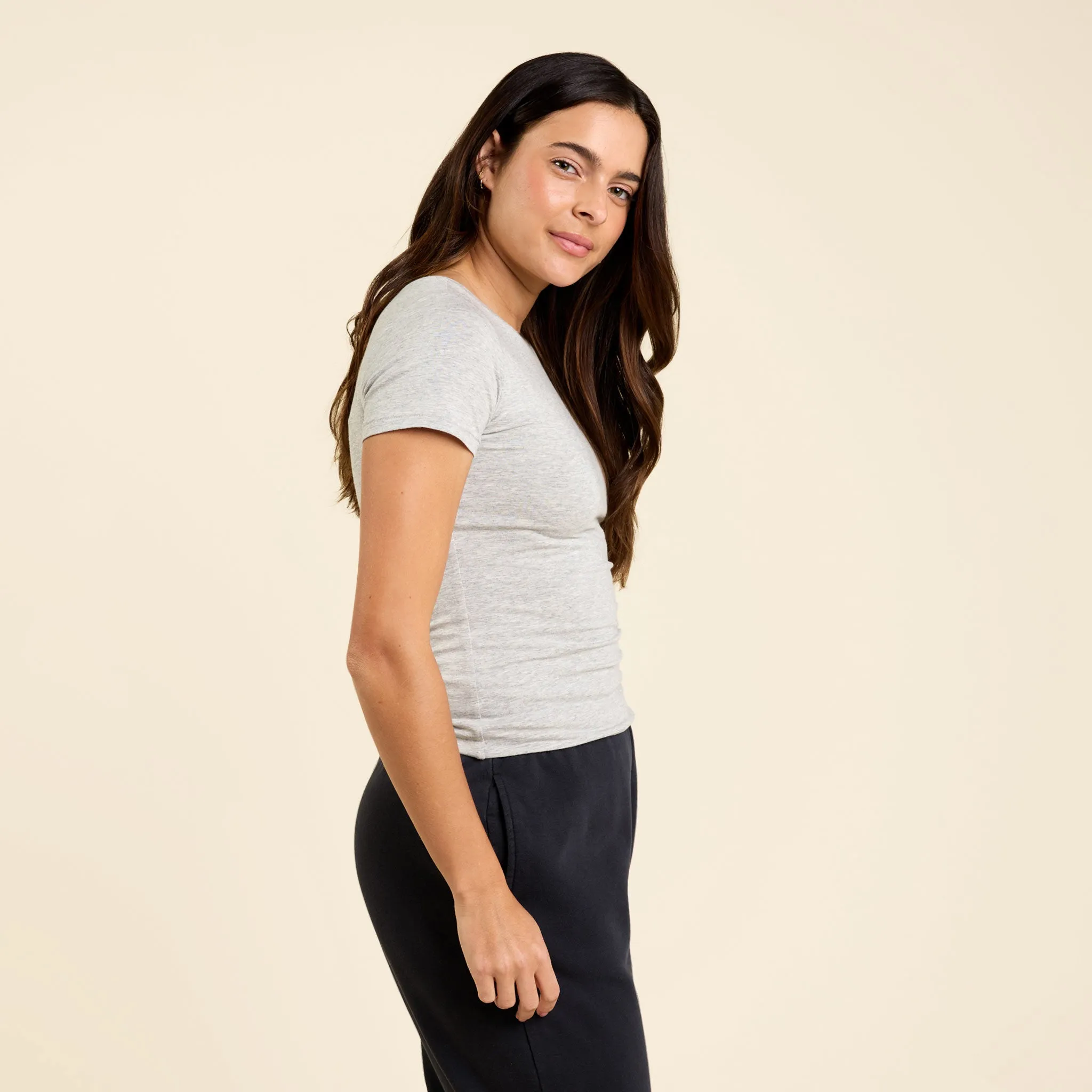 Cotton Stretch Classic Crewneck Tee | Heather Grey sold by nuuds product image thumbnail 3