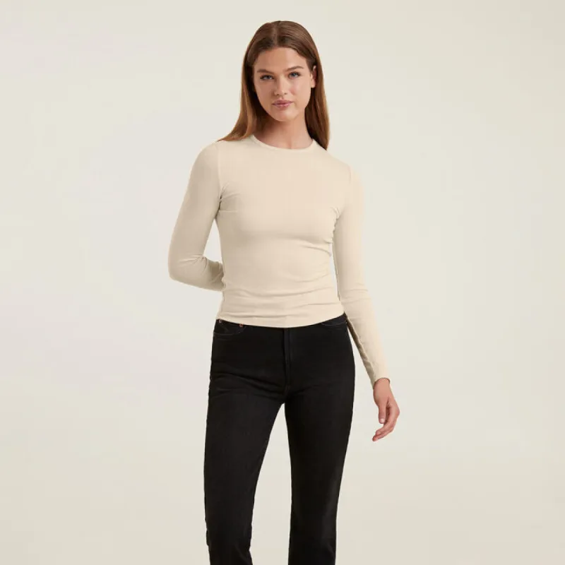 Slinky Rib Long Sleeve Shirt | Bone sold by nuuds