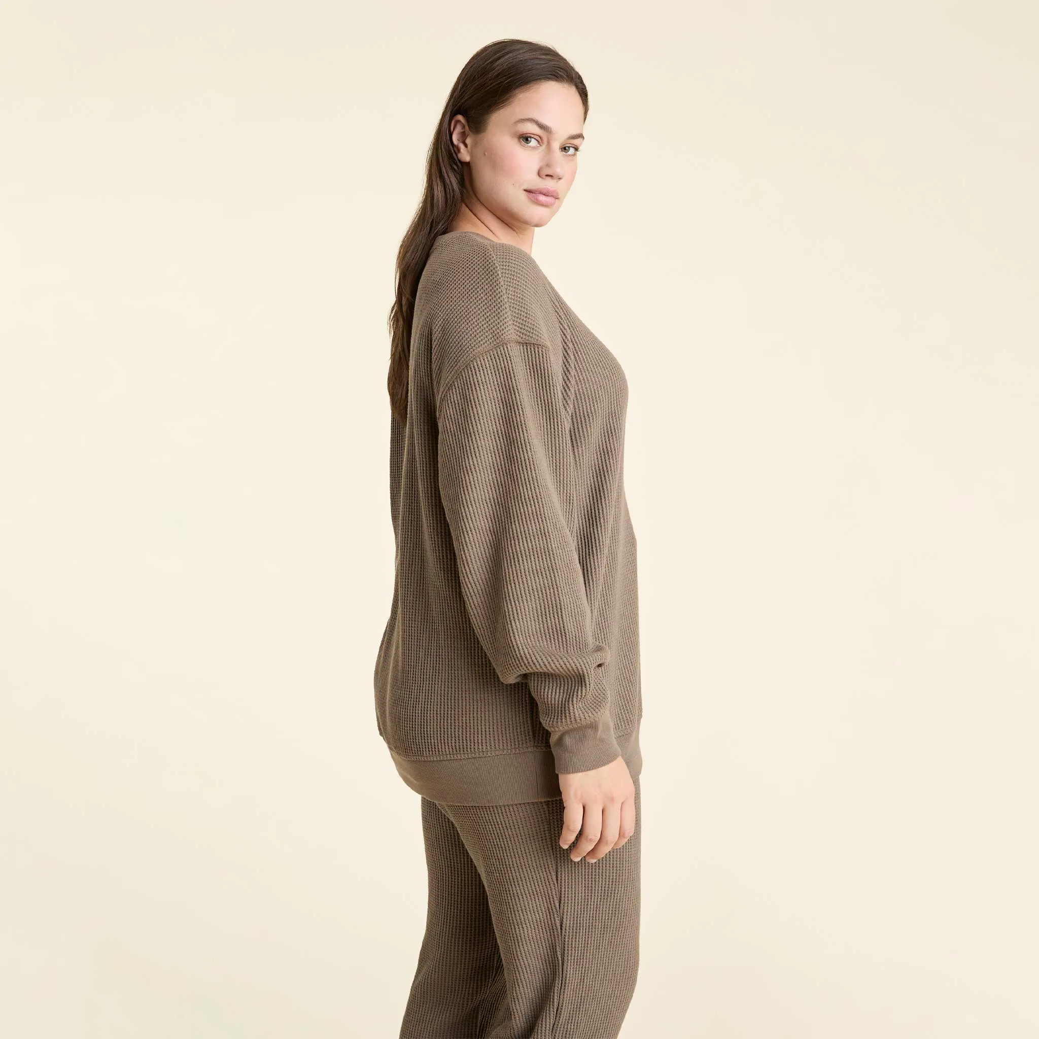 Waffle Crewneck Pullover | Mocha sold by nuuds product image thumbnail 3