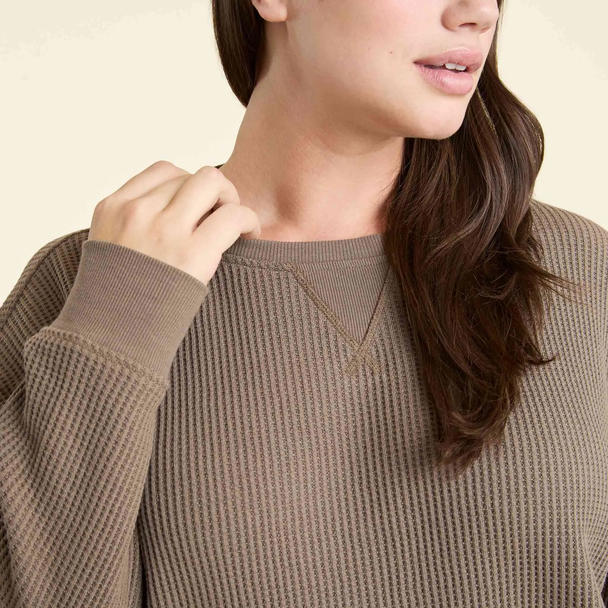 Waffle Crewneck Pullover | Mocha sold by nuuds product image thumbnail 5