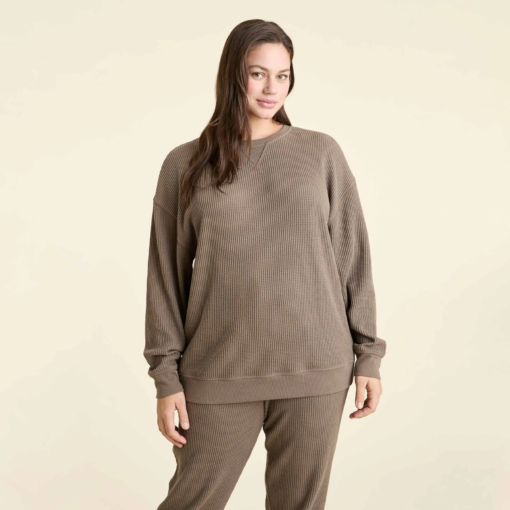 Waffle Crewneck Pullover | Mocha sold by nuuds