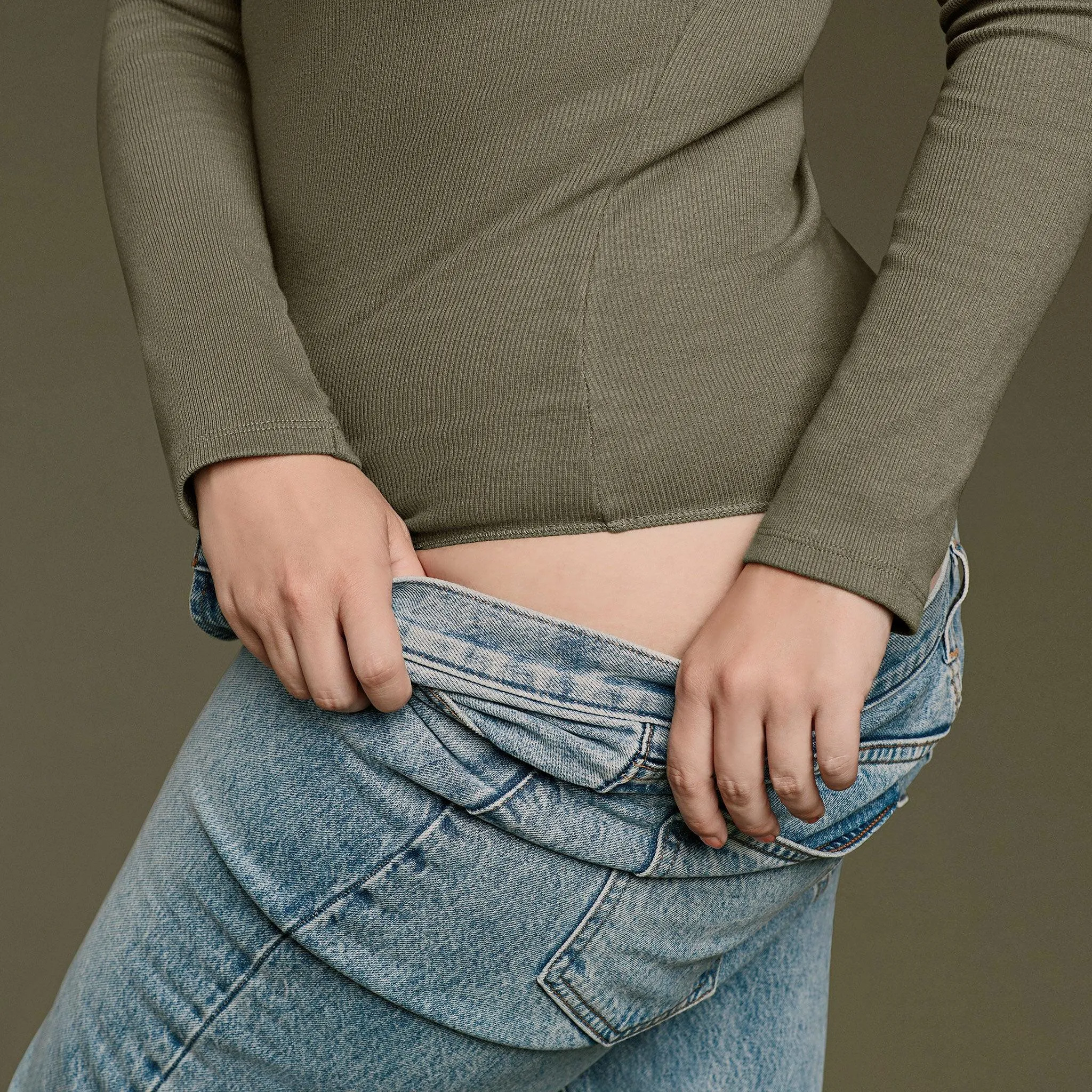 Long Sleeve Ribbed Crewneck Bodysuit | Olive sold by nuuds product image thumbnail 5